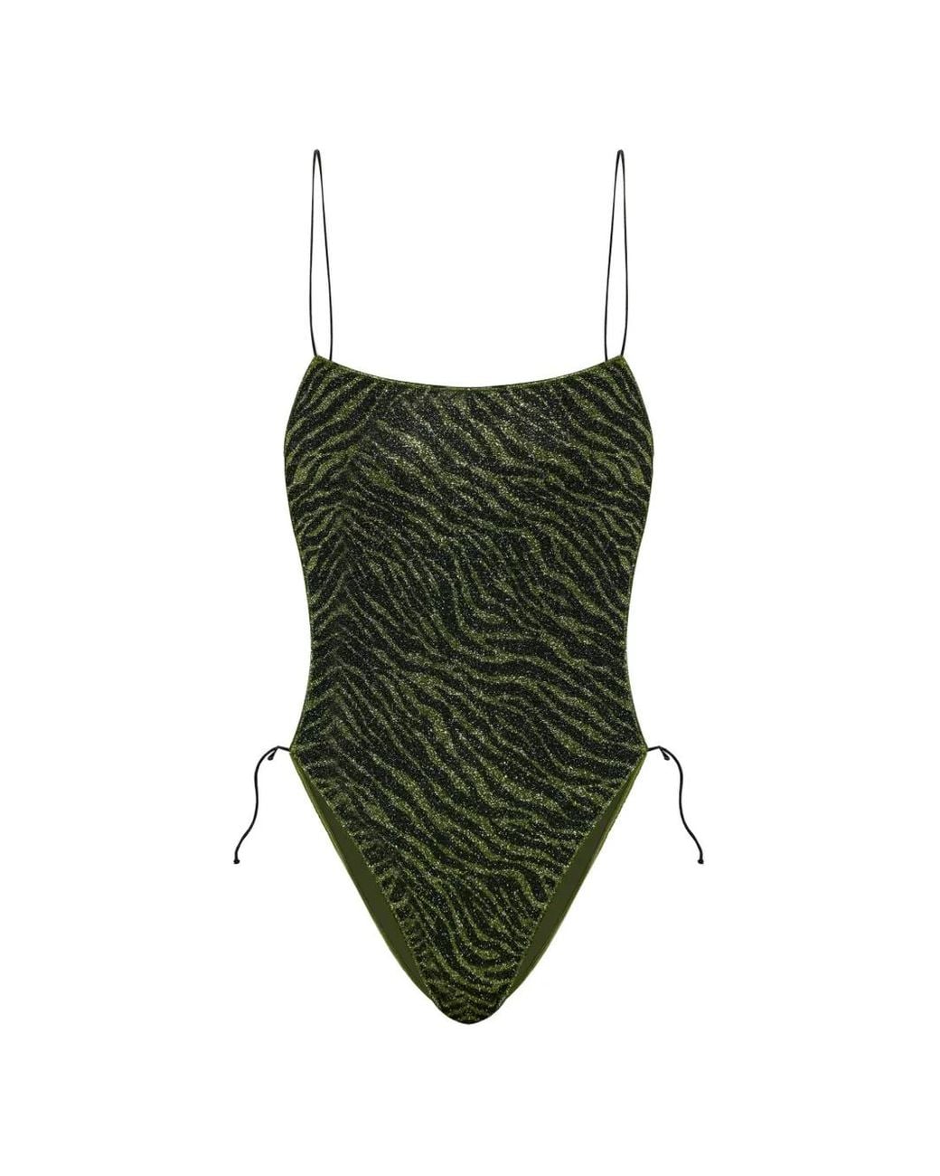 Oseree Green Zebra-Print Lurex-Thread Swimsuit