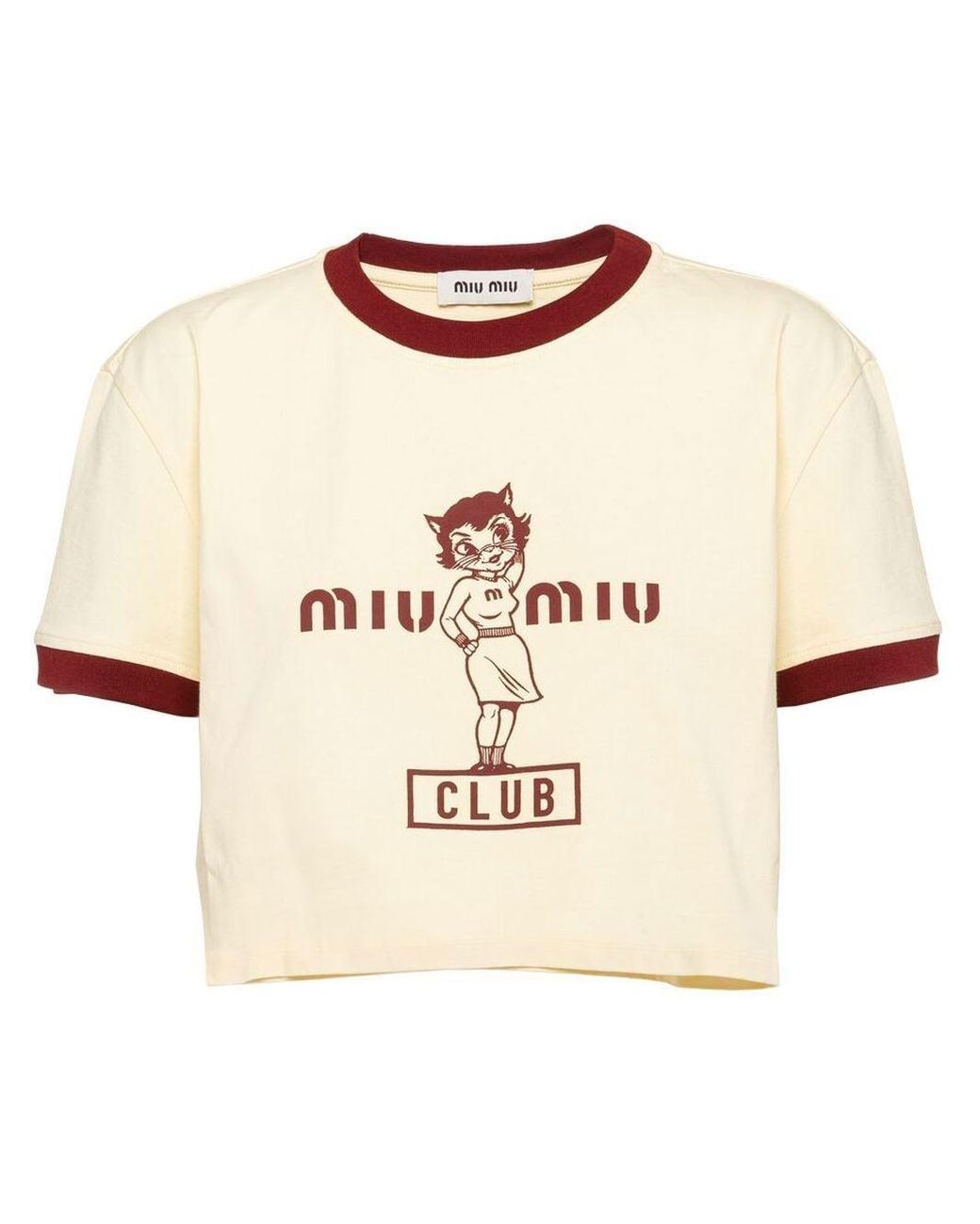 Miu Miu Logo-print Cropped T-shirt in Natural | Lyst