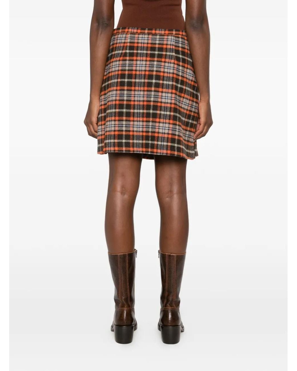 iBlues Brown Check Pleated Mini Skirt