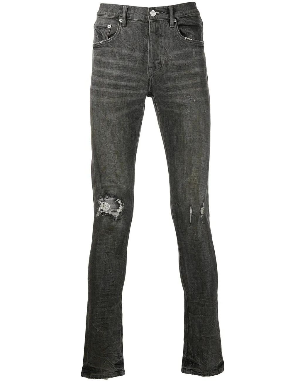 Purple Brand Gray P001 Ripped Skinny Jeans for men