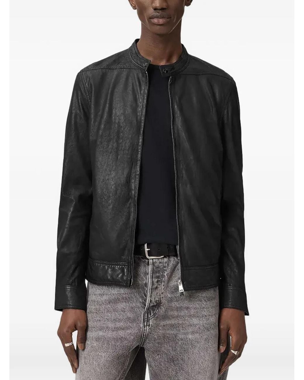 AllSaints Black Slim Fit Leather Jacket for men