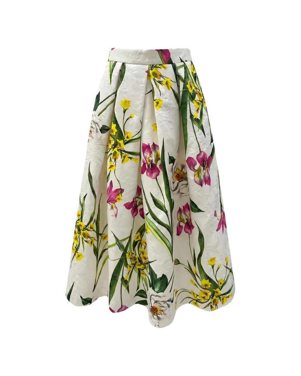 Lunatica Milano White Floral-Print Jacquard Midi Skirt