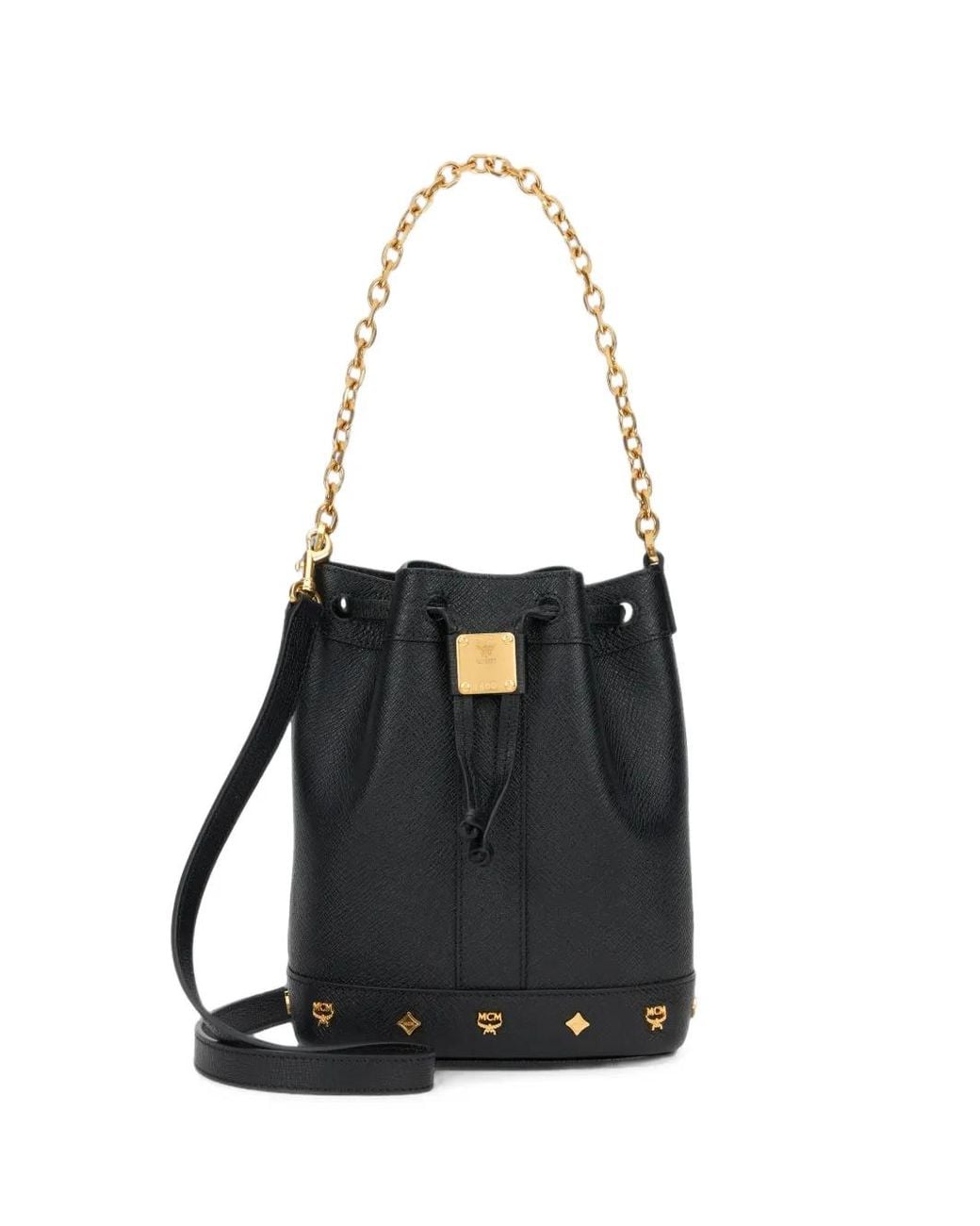 MCM Black Mini Sac Seau À Plaque Logo Pina