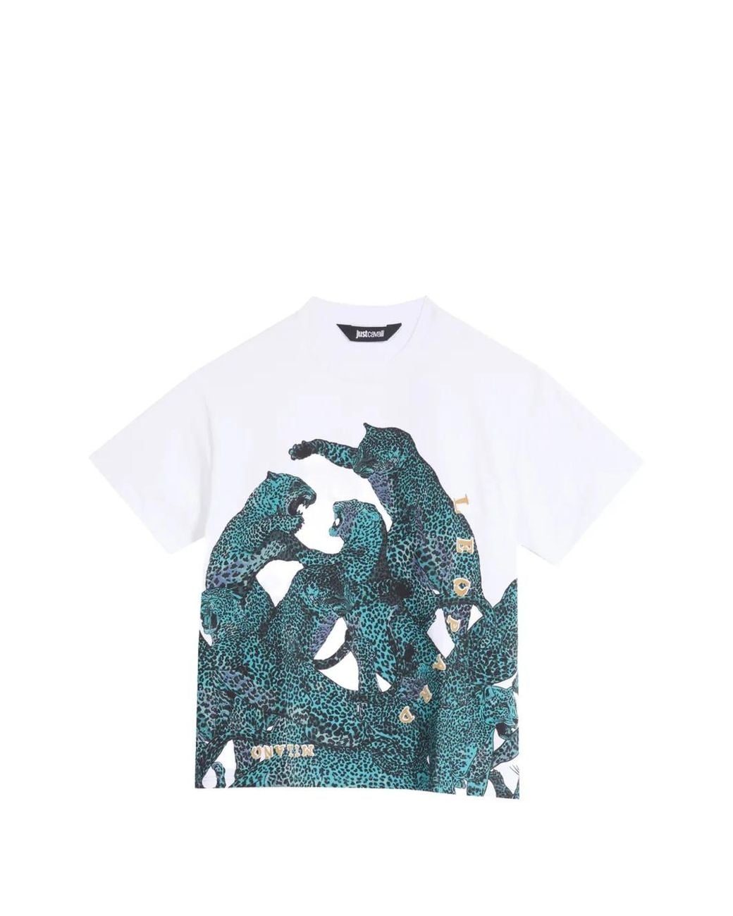 Just Cavalli Blue Leopard-Print T-Shirt for men