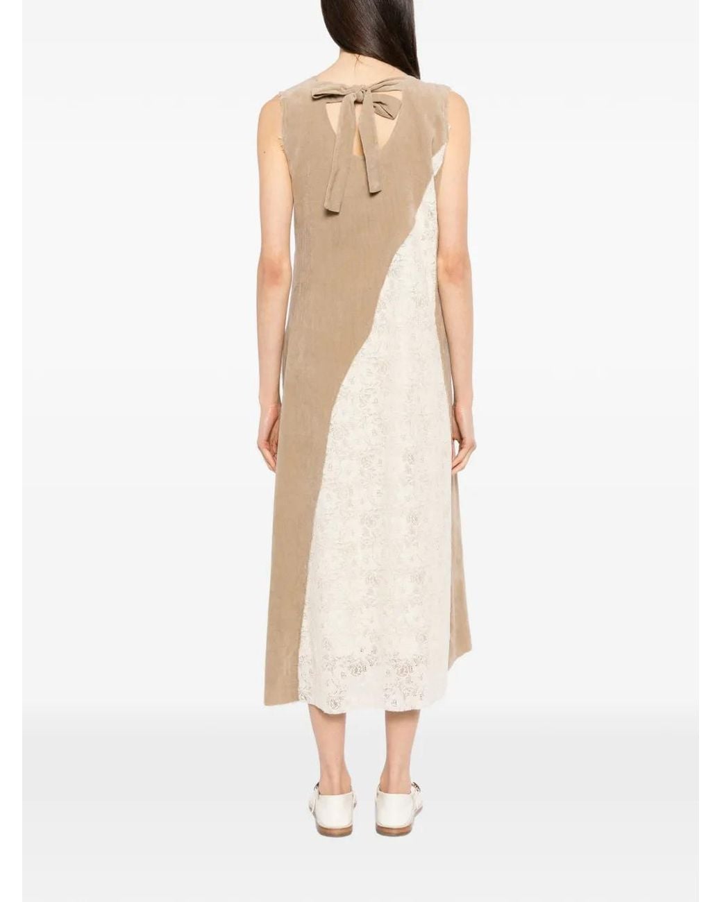 A Tentative Atelier Natural Asymmtric Lace-Patched Dress