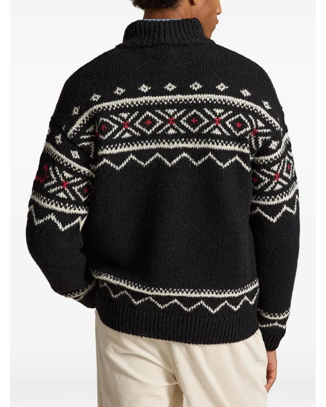 Polo Ralph Lauren Black Snowflake-Intarsia Half-Zip Sweater for men