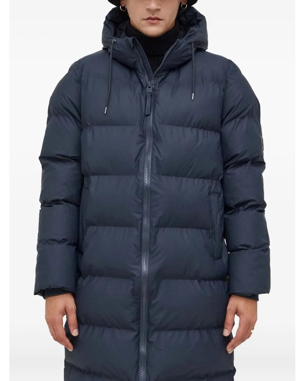 Rains Blue Alta Hooded-Neckline Quilted Jacket