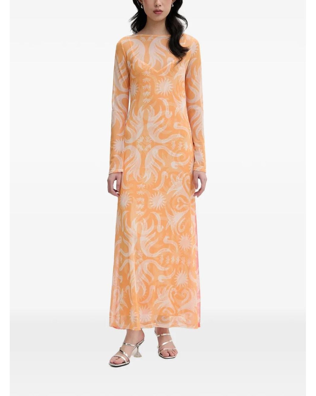 Never Fully Dressed White Graphic-Print Long-Sleeve Midi Dress