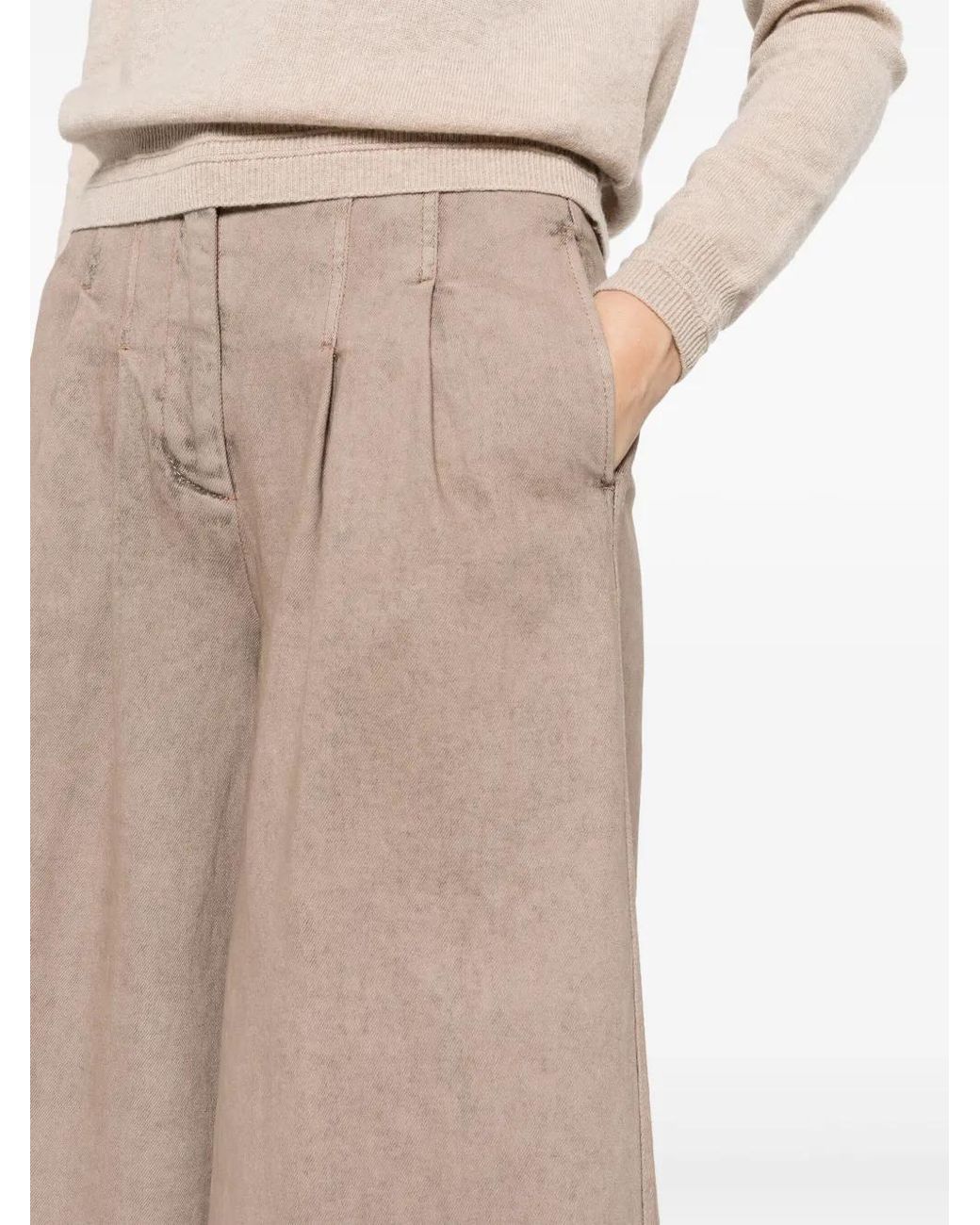 Peserico Natural Wide-Leg Pleated Jeans
