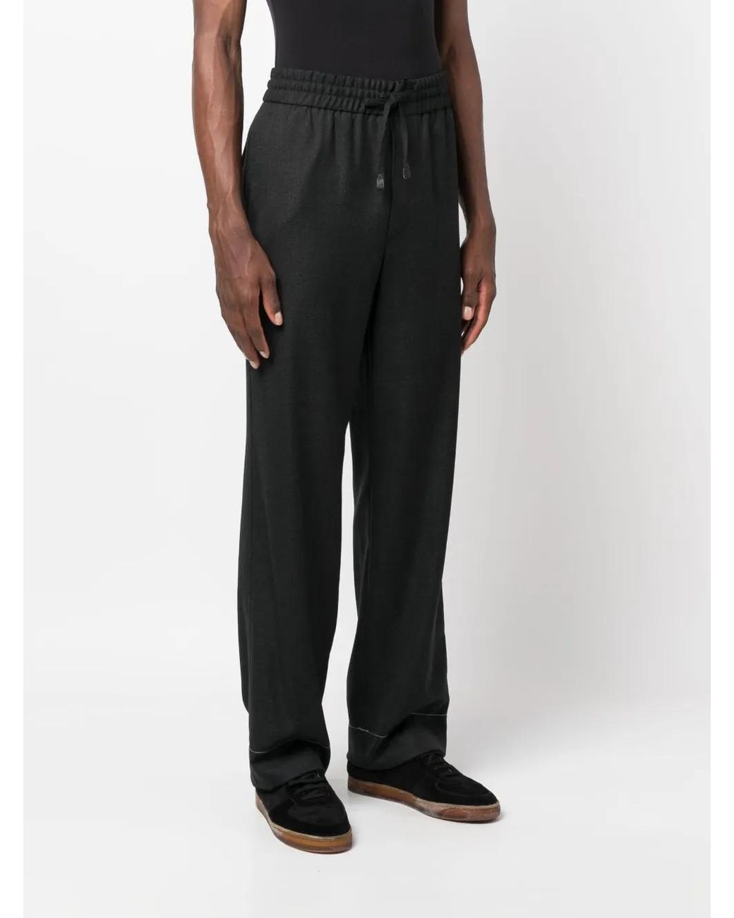 Brioni Black Drawstring-Waist Wool Trousers for men