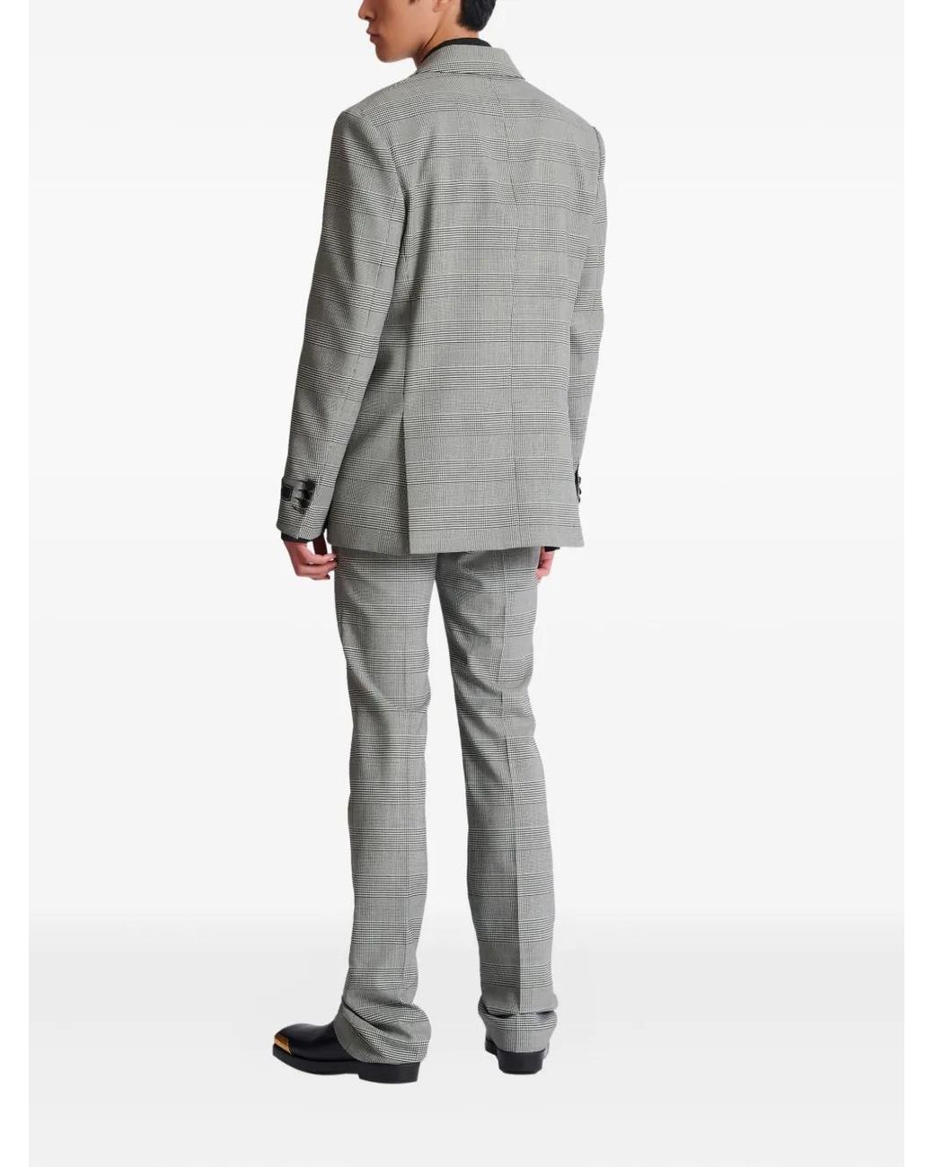 Balmain Gray Prince-Of-Wales Double-Breasted Blazer for men