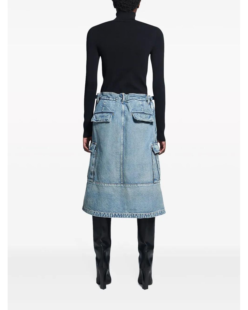 Balenciaga Blue Cargo Denim Midi Skirt