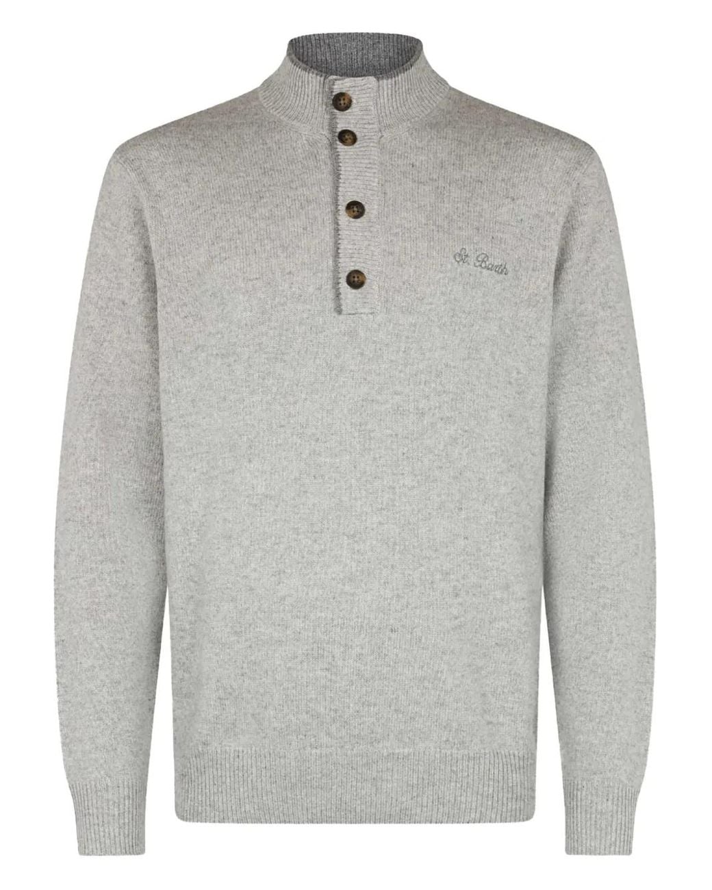 Mc2 Saint Barth Gray Mock-Neck Button Sweater for men