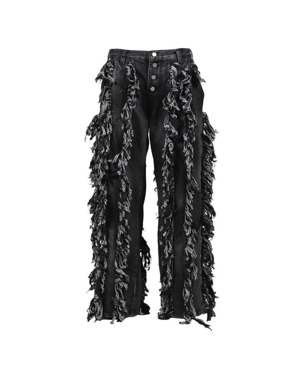 THUG CLUB Black Angels Fringe-Trimmed Jeans for men