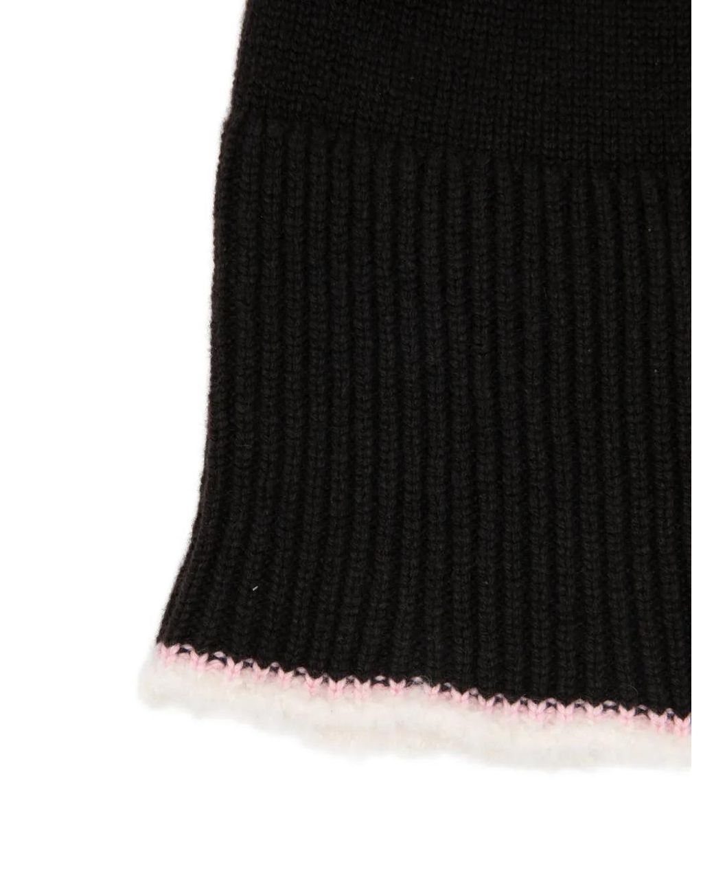 Barrie Black Ribbed-Trim Beanie Hat