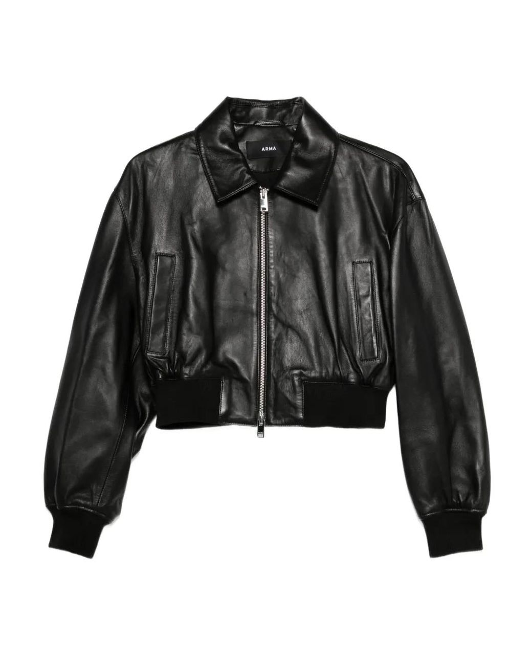 Arma Black Desy Cropped Zip-Front Leather Jacket