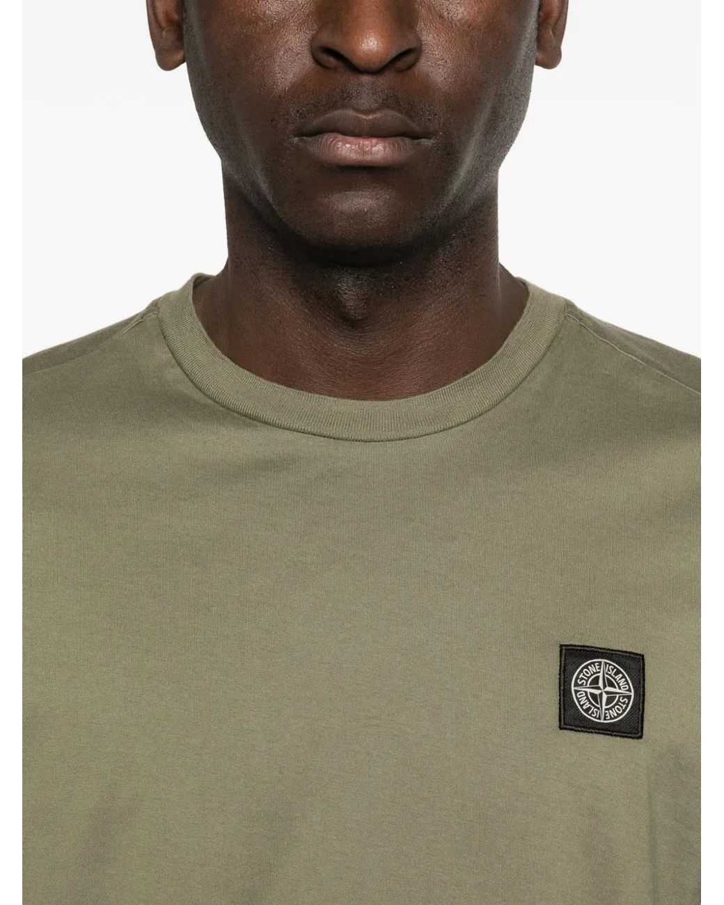 Stone Island Green Crew-Neck Logo-Patch T-Shirt for men