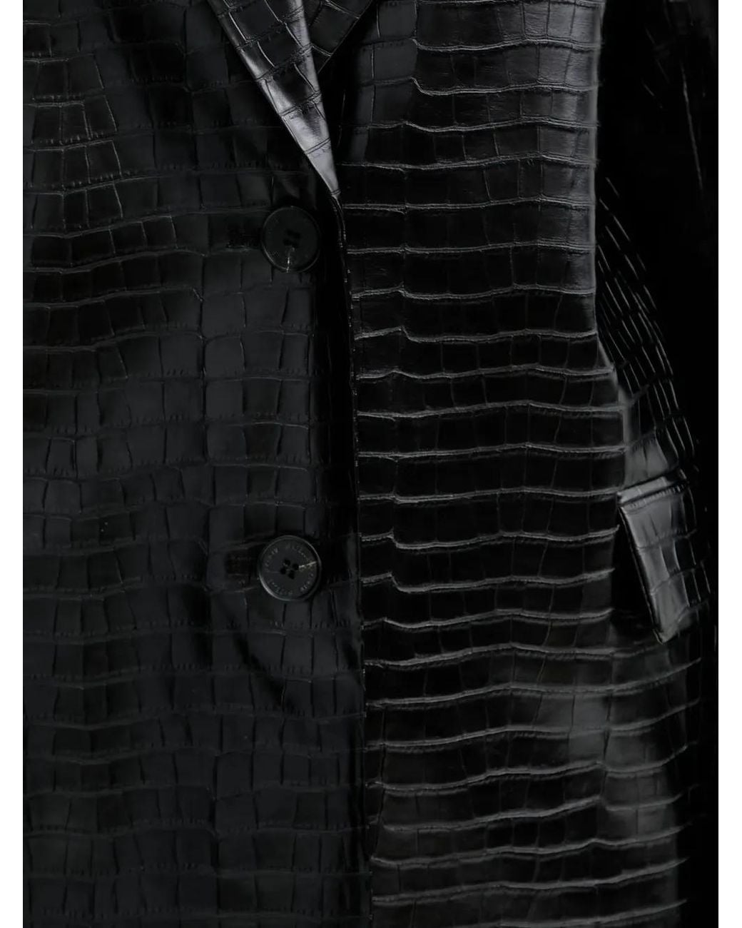 Isabelle Blanche Black Crocodile-Embossed Button-Up Blazer