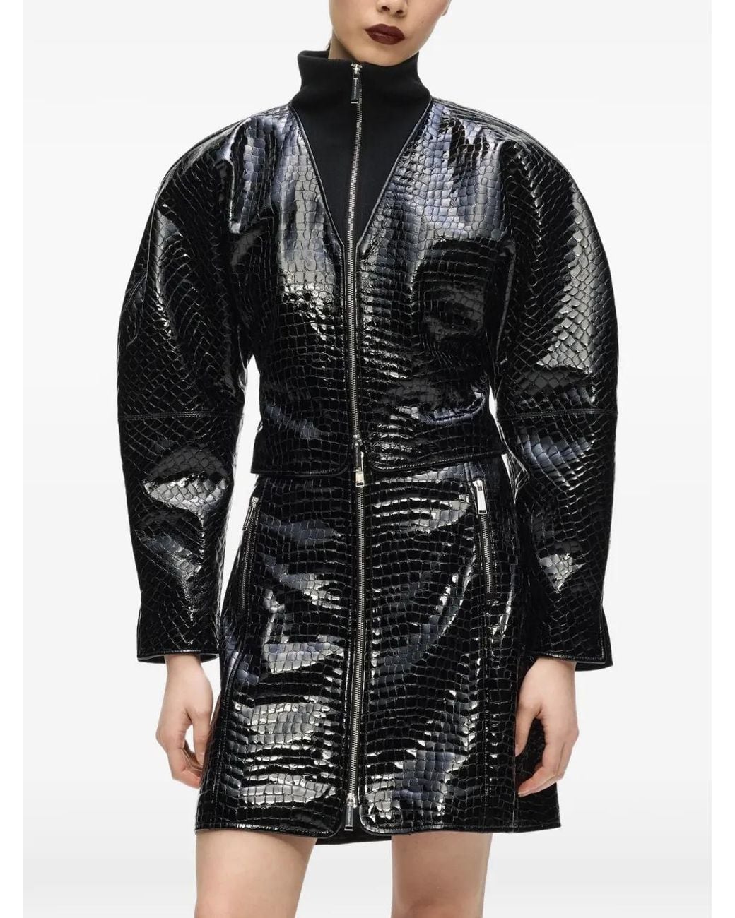 Karl Lagerfeld Black Kl Studio Croco Leather Skirt
