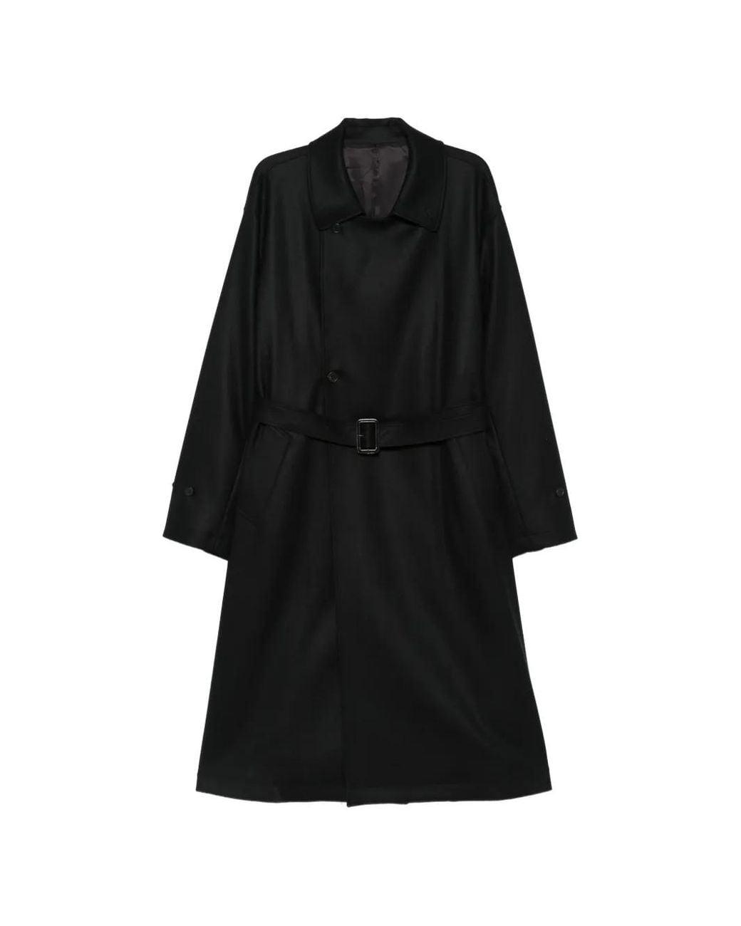 Ssstein Black Belted Double-Breasted Coat for men