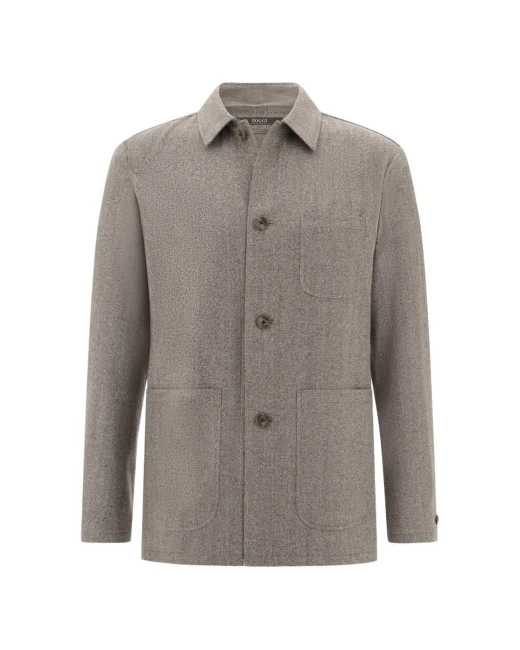 Boggi Gray Shacket Herringbone Wool for men