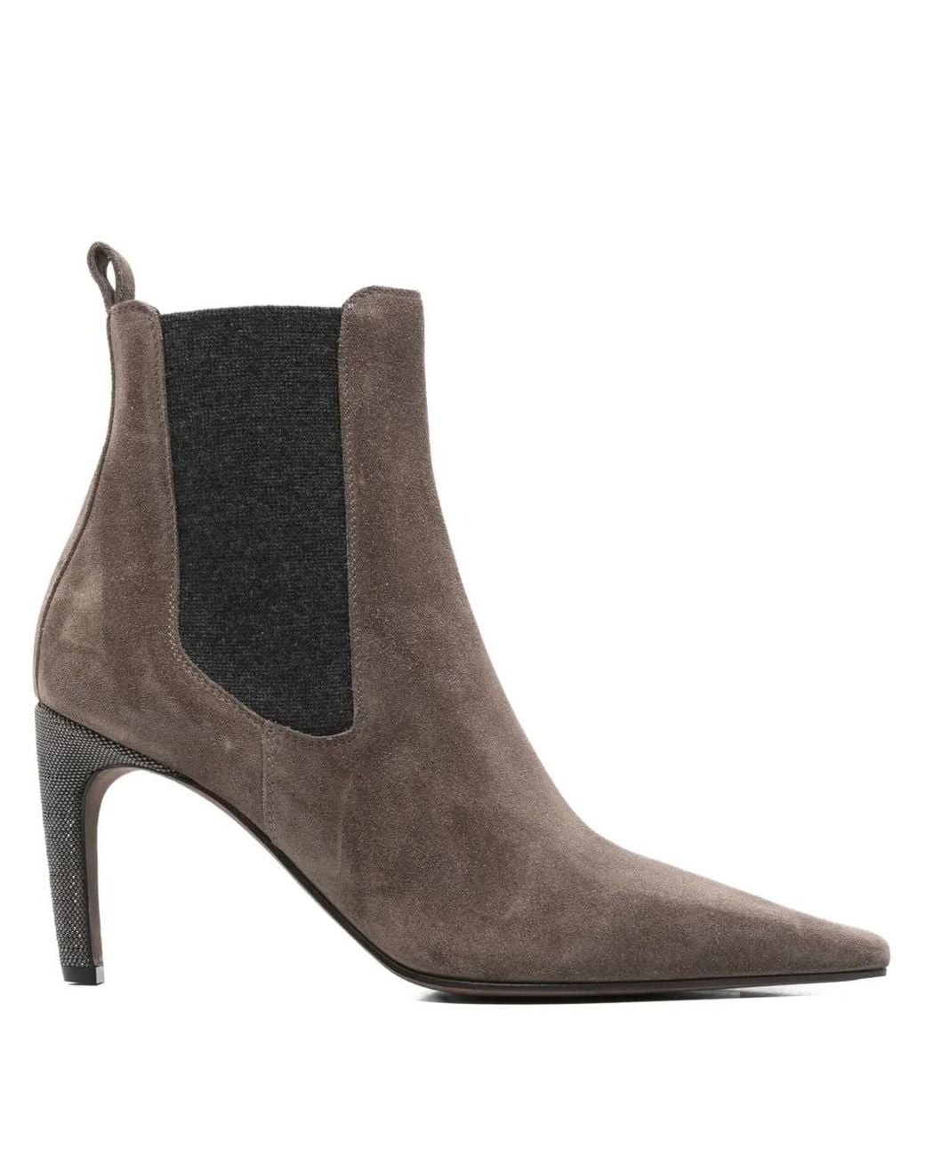 Brunello Cucinelli Brown Monili-Embellished Suede Ankle Boots