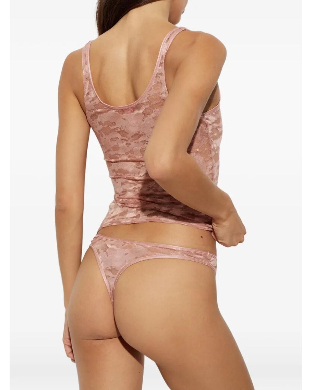 DIESEL Pink Micro-Punch-Utlt Logo-Plaque Lace Thong