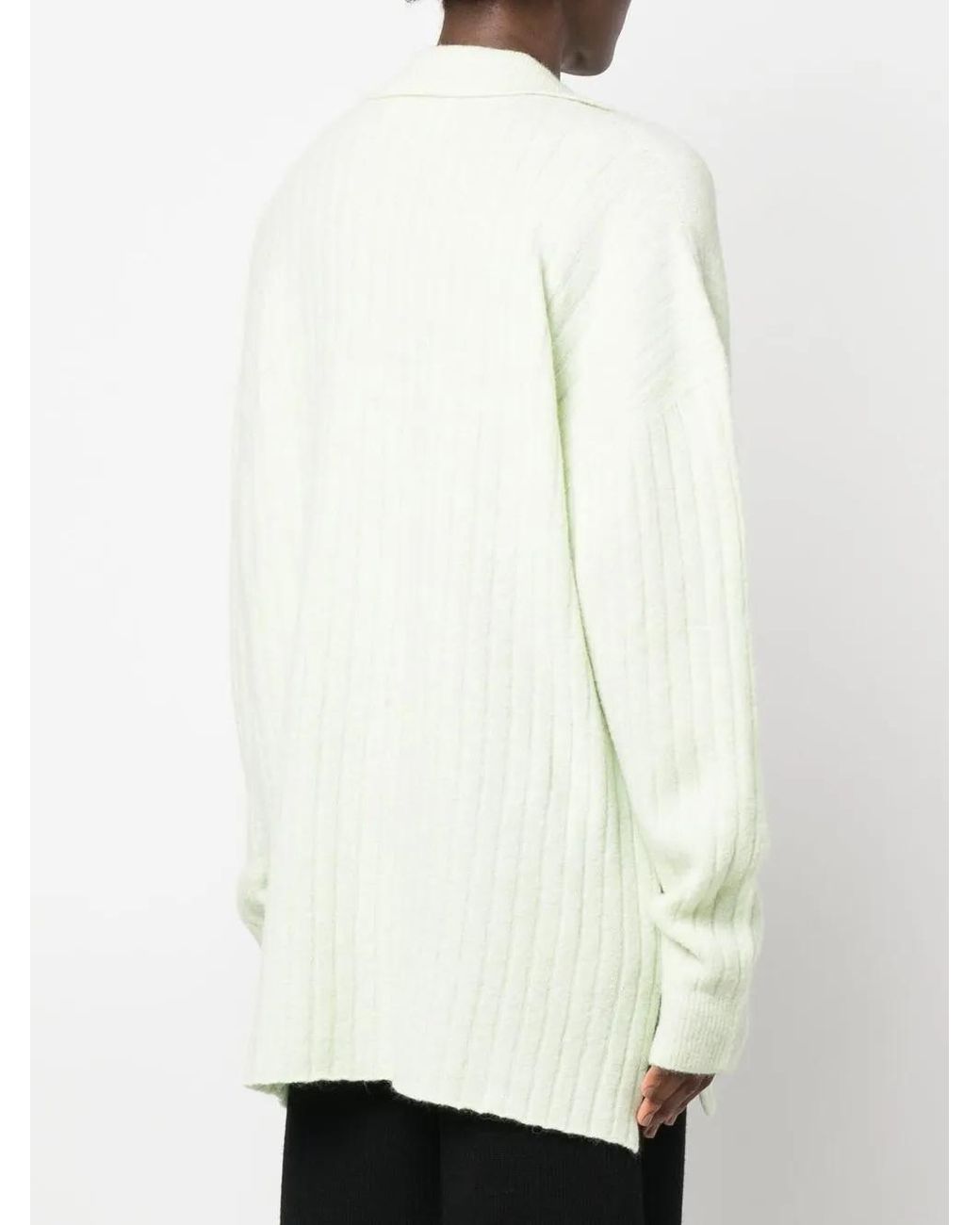 Rus White Ribbed Knitted Polo Shirt