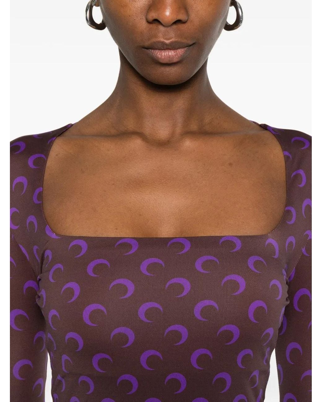 MARINE SERRE Purple Moon-Print Square-Neck Top