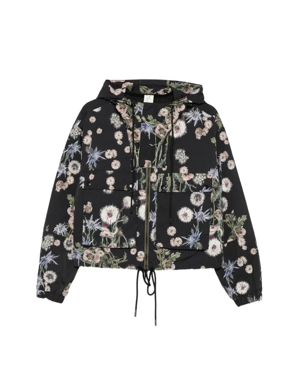 Psophia Black Floral-Print Hooded Jacket