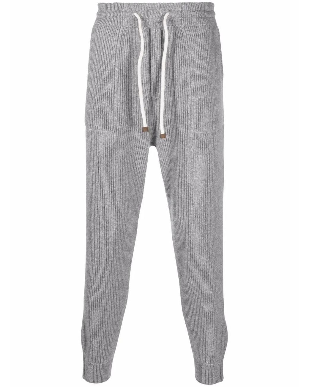 Brunello Cucinelli Gray Ribbed-Knit Cashmere Sweatpants for men