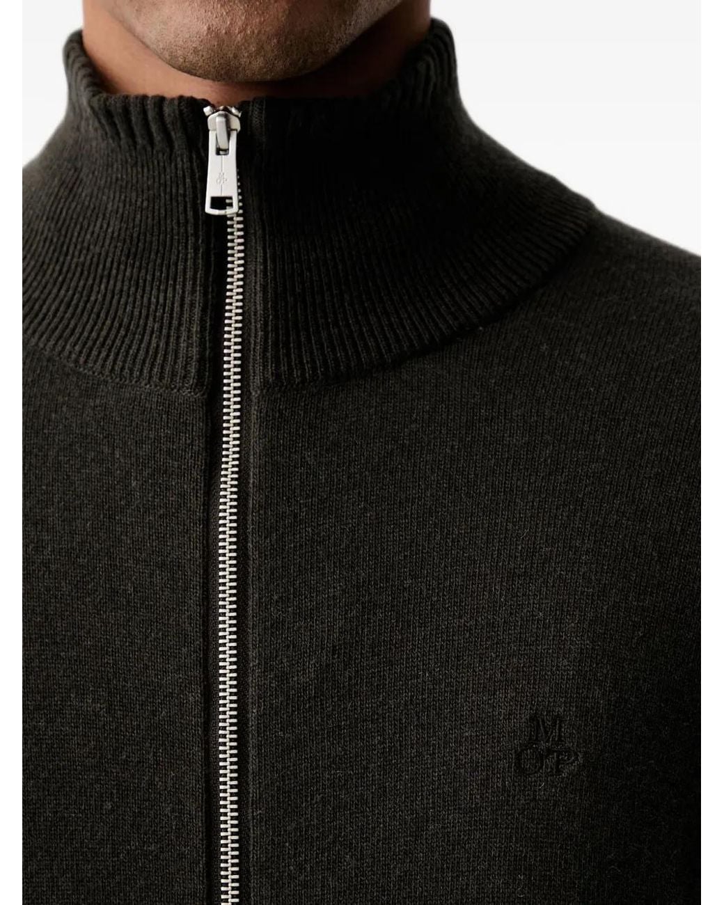Marc O' Polo Black Zip-Up High-Neck Cardigan for men