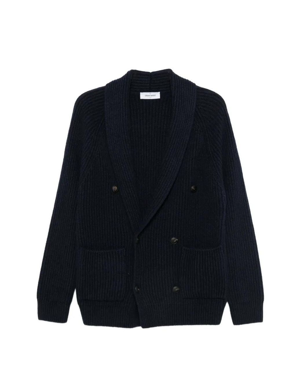 Gran Sasso Blue Double-Breasted Ribbed-Knit Cardigan for men