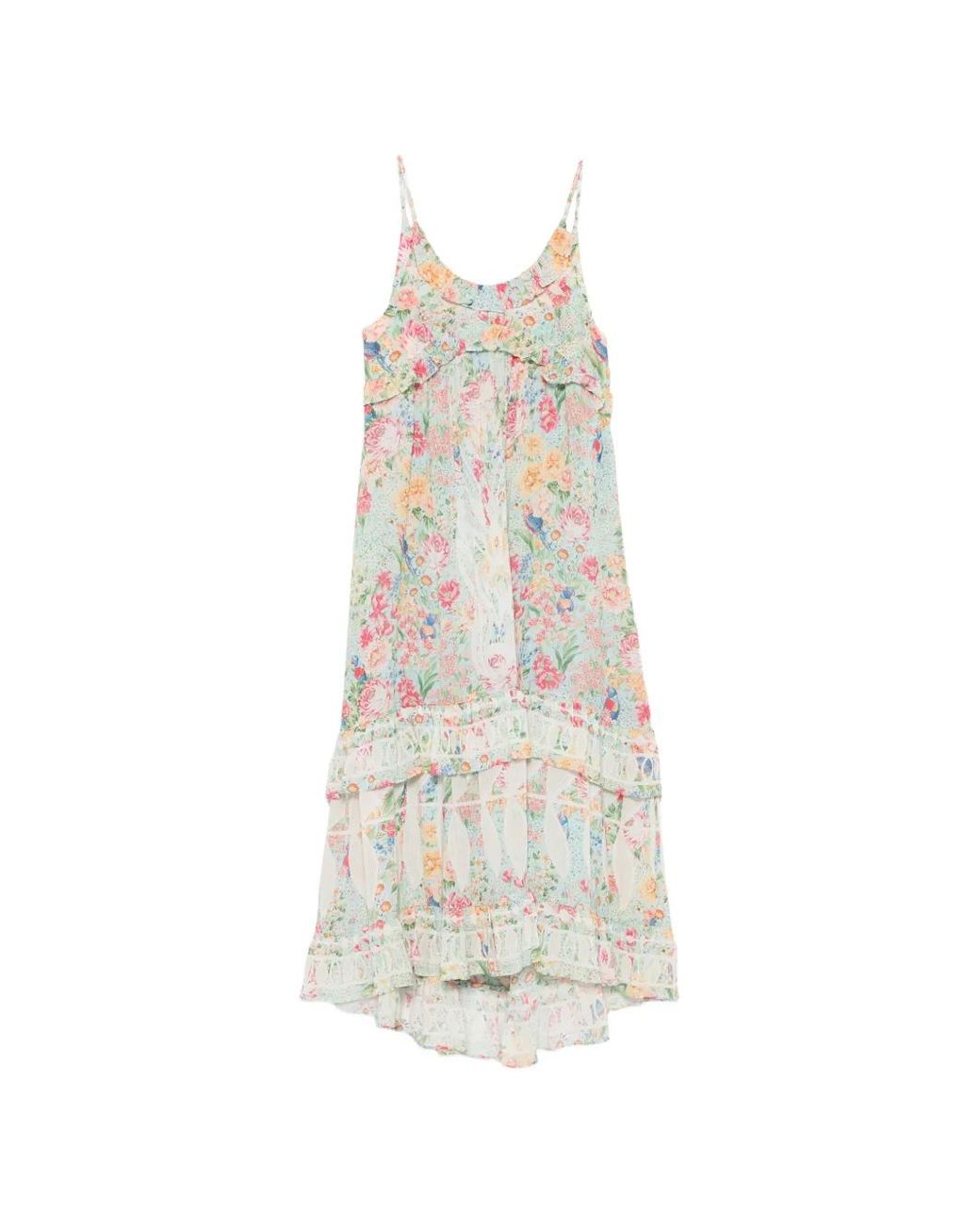 Farm Rio White Floral-Print Ruffled Dress