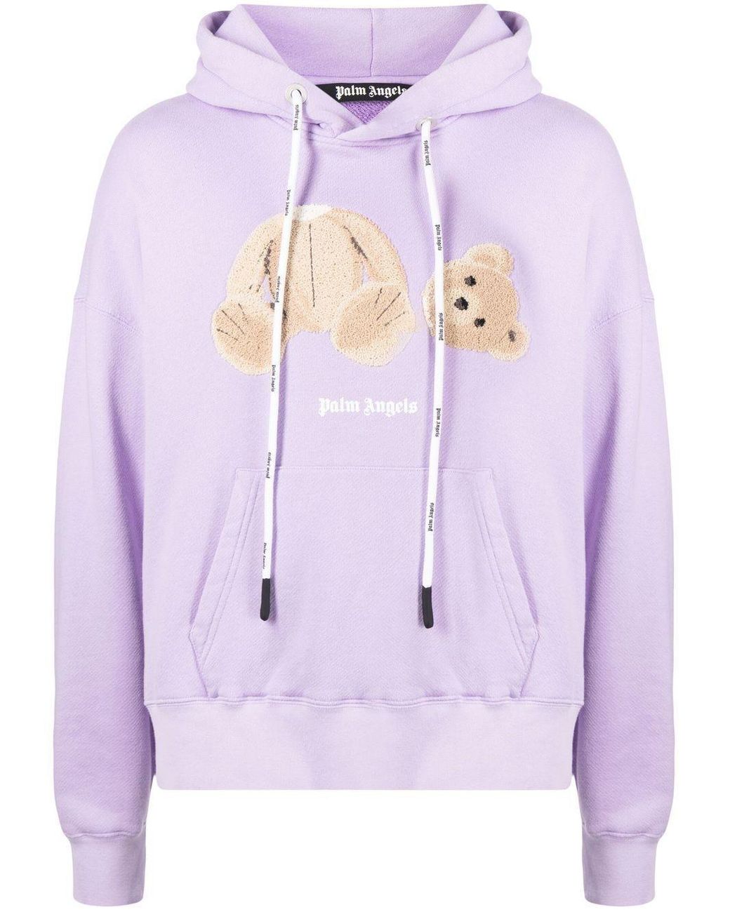 Palm Angels Bear-Motif Drawstring Hoodie in Purple for Men