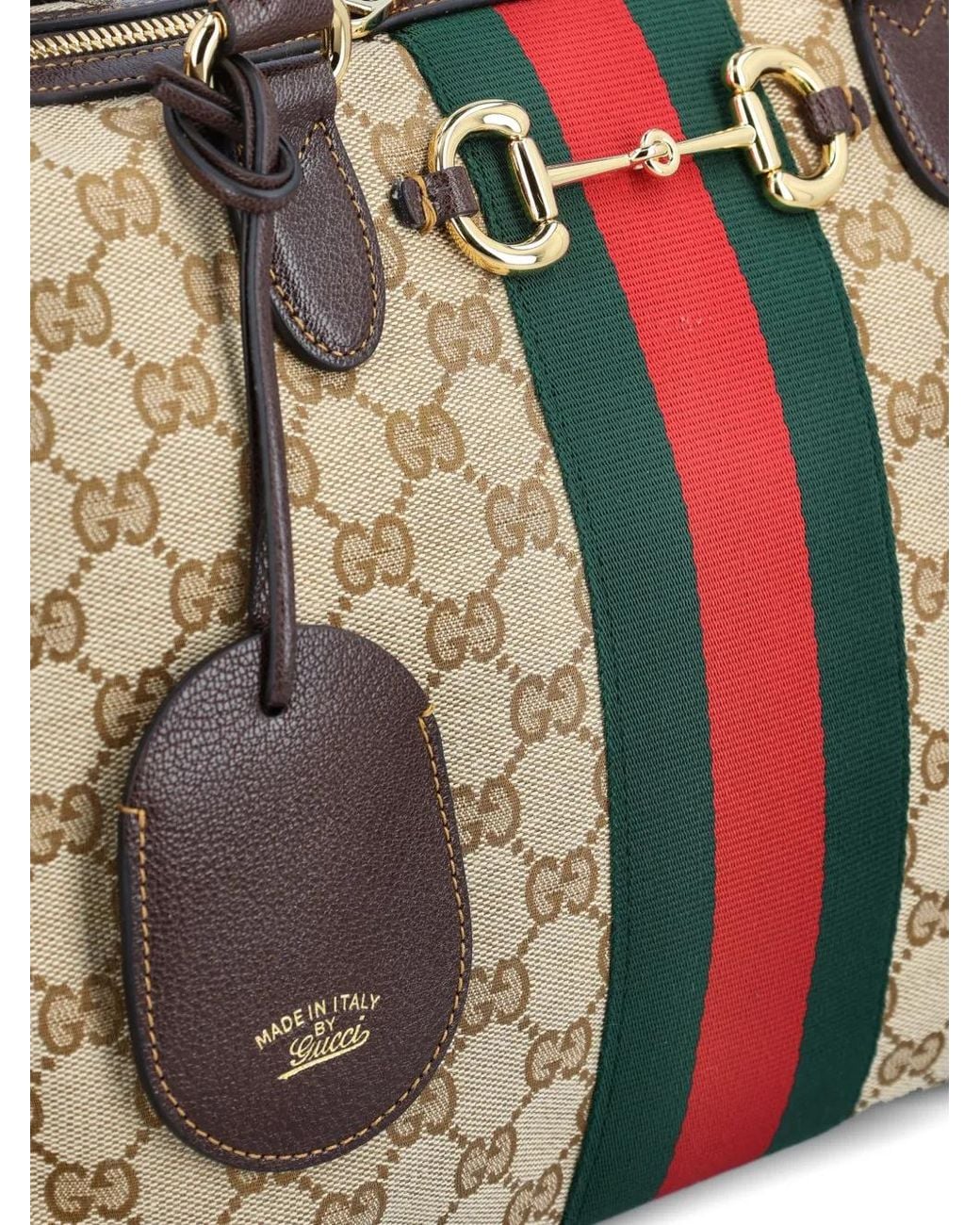 Gucci Natural Gg Web-Stripe Boston Bag