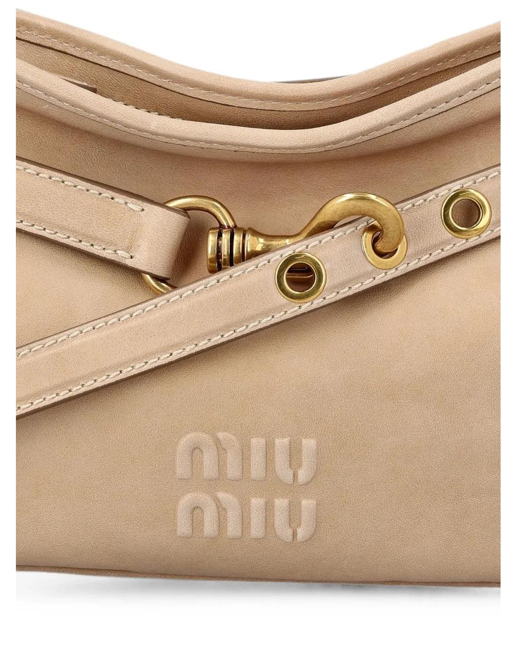 Miu Miu Natural Logo-Embossed Buckled Shoulder Bag