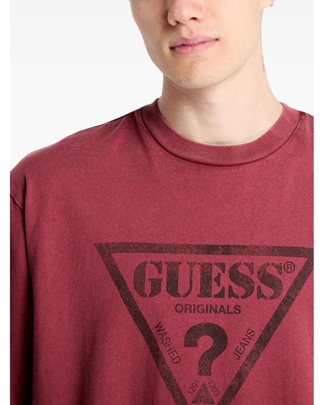 Guess Red Logo-Print T-Shirt for men
