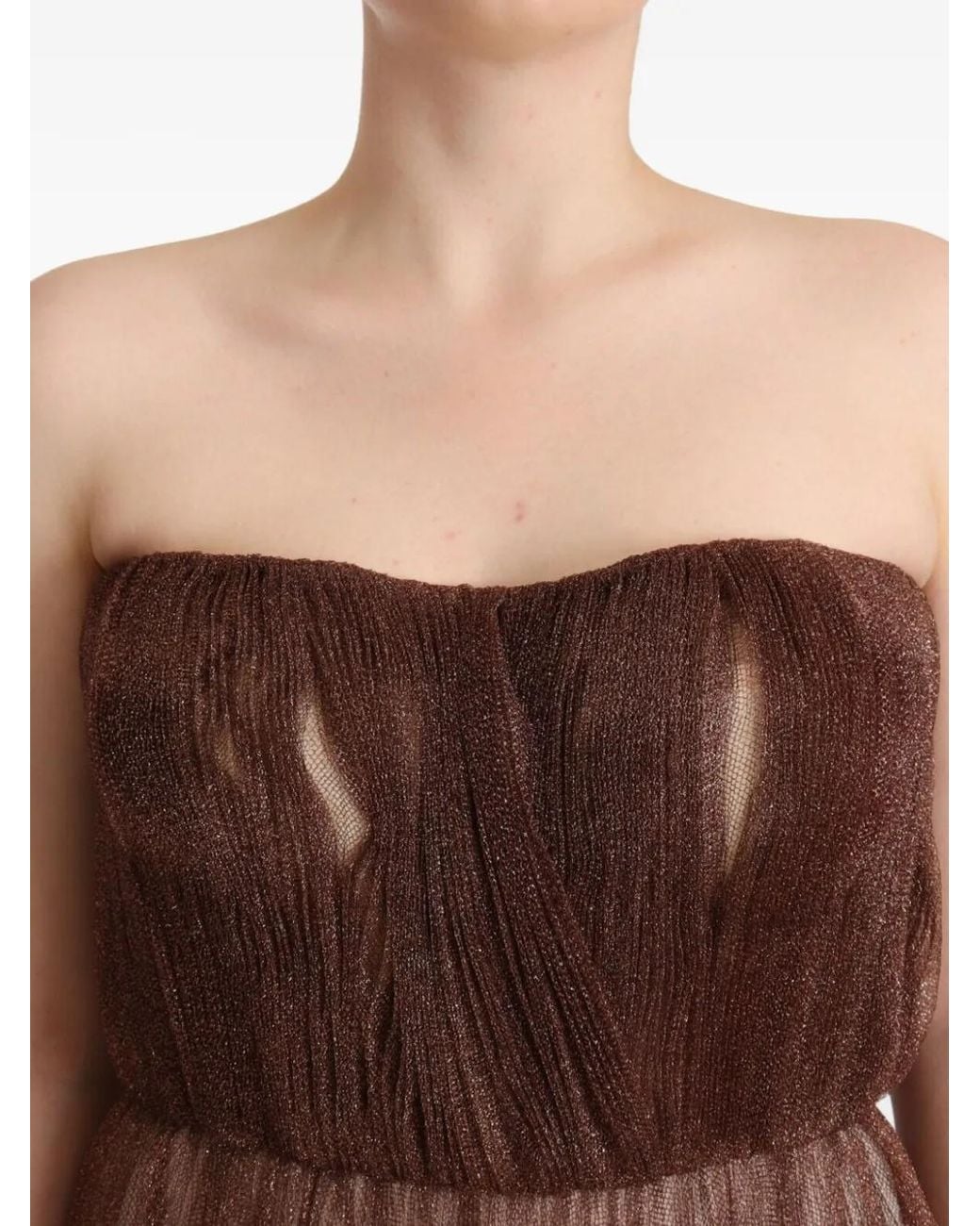 Dolce & Gabbana Brown Glitter-Finish Pleated Maxi Dress