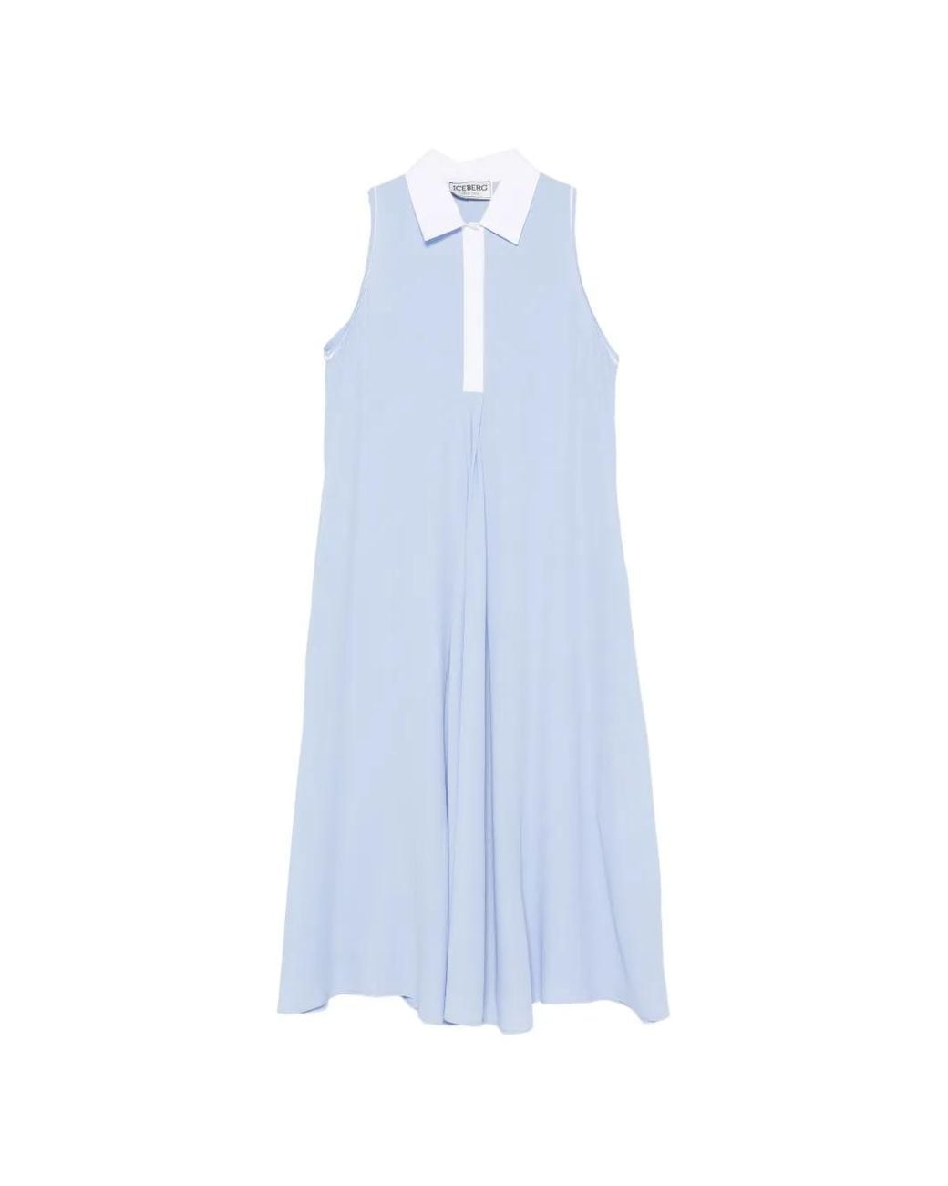 Iceberg Blue Sleeveless Contrast-Collar Dress