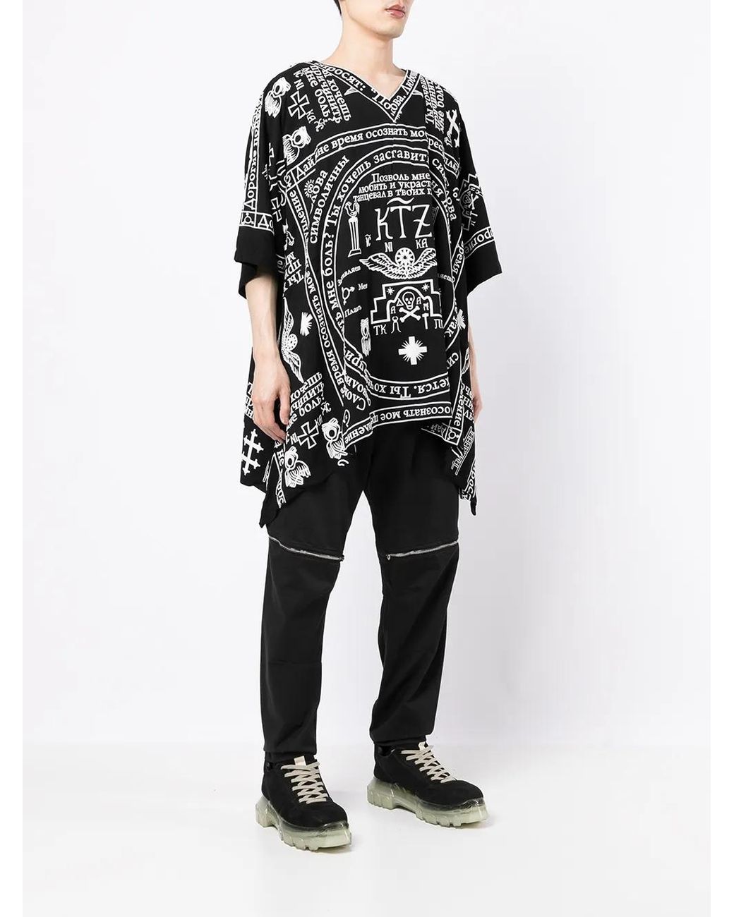 KTZ Black Church Print Kaftan Shirt