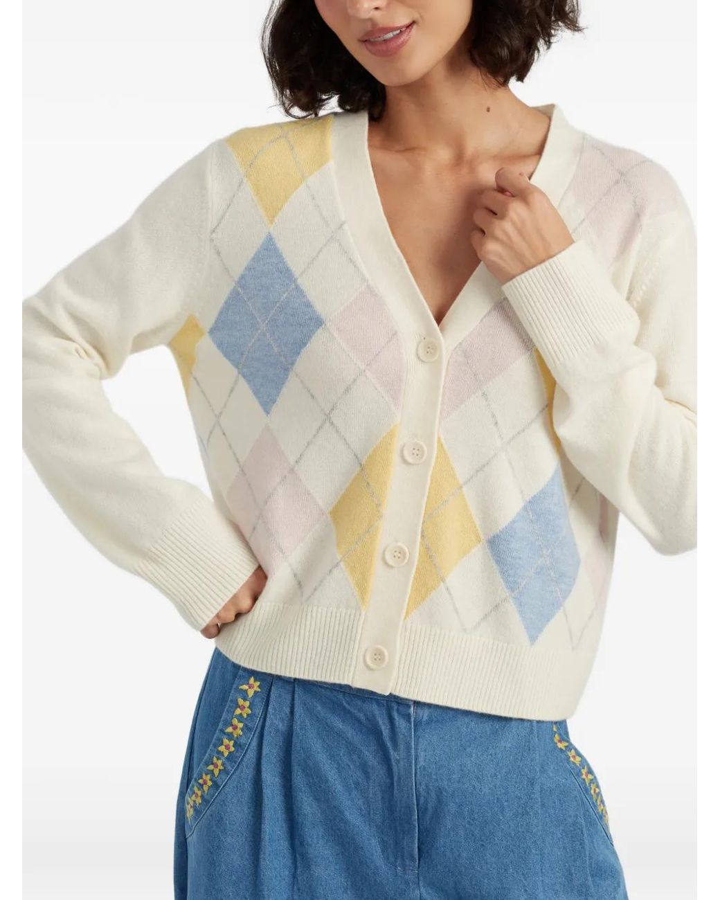 Chinti & Parker White Cardigan Mit Argyle-Muster