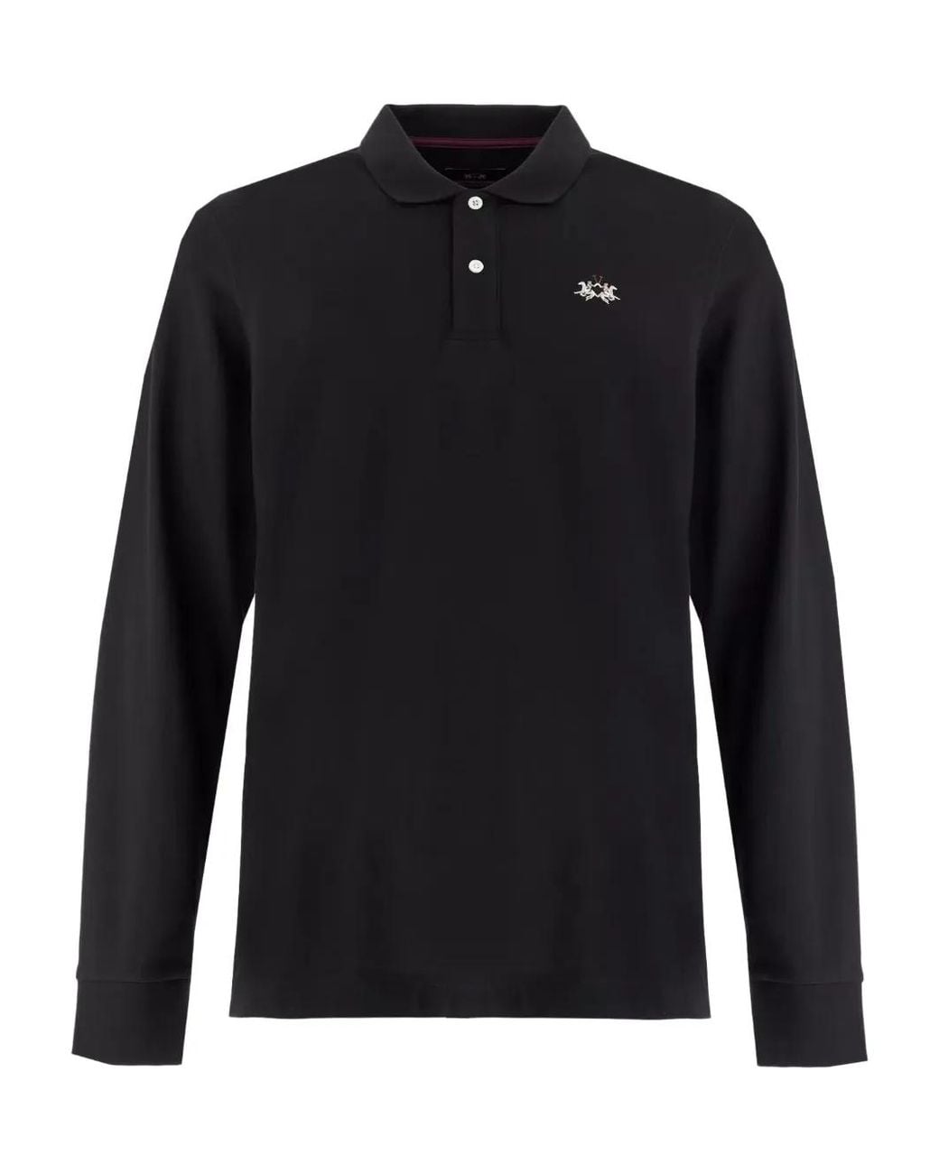 La Martina Blue Brett Long-Sleeve Logo-Embroidered Polo Shirt for men