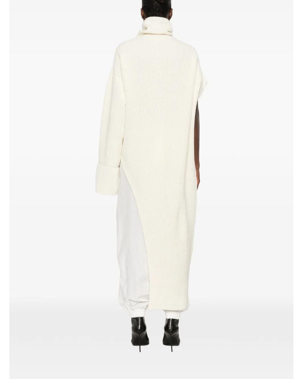 Thelatest White Asymmetric Ribbed-Knit Sweater