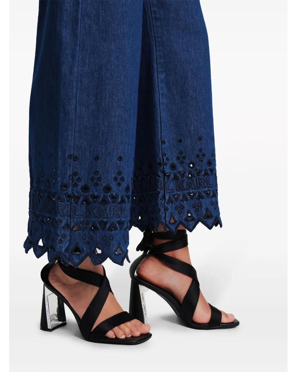 Karl Lagerfeld Blue Broderie-Anglaise Cropped Jeans