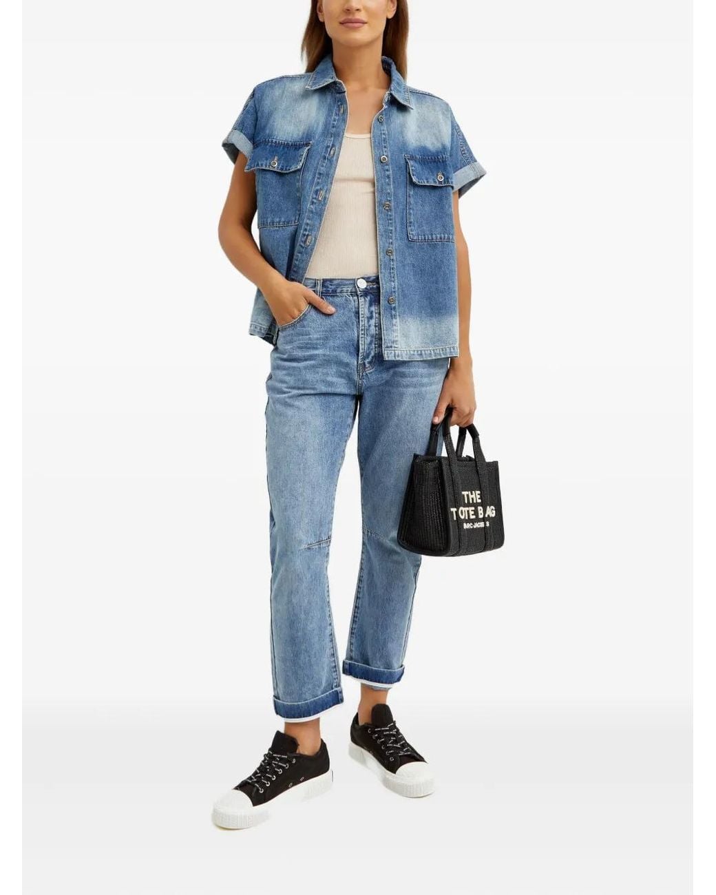 One Teaspoon Blue Cuffed Five-Pocket Jeans