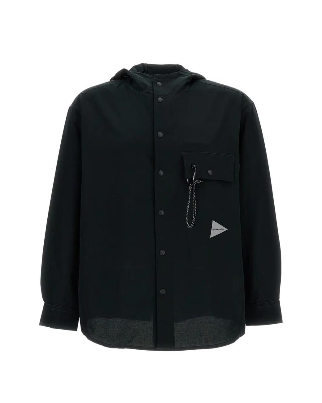 And Wander Black Chest-Pocket Hooded Jacket for men