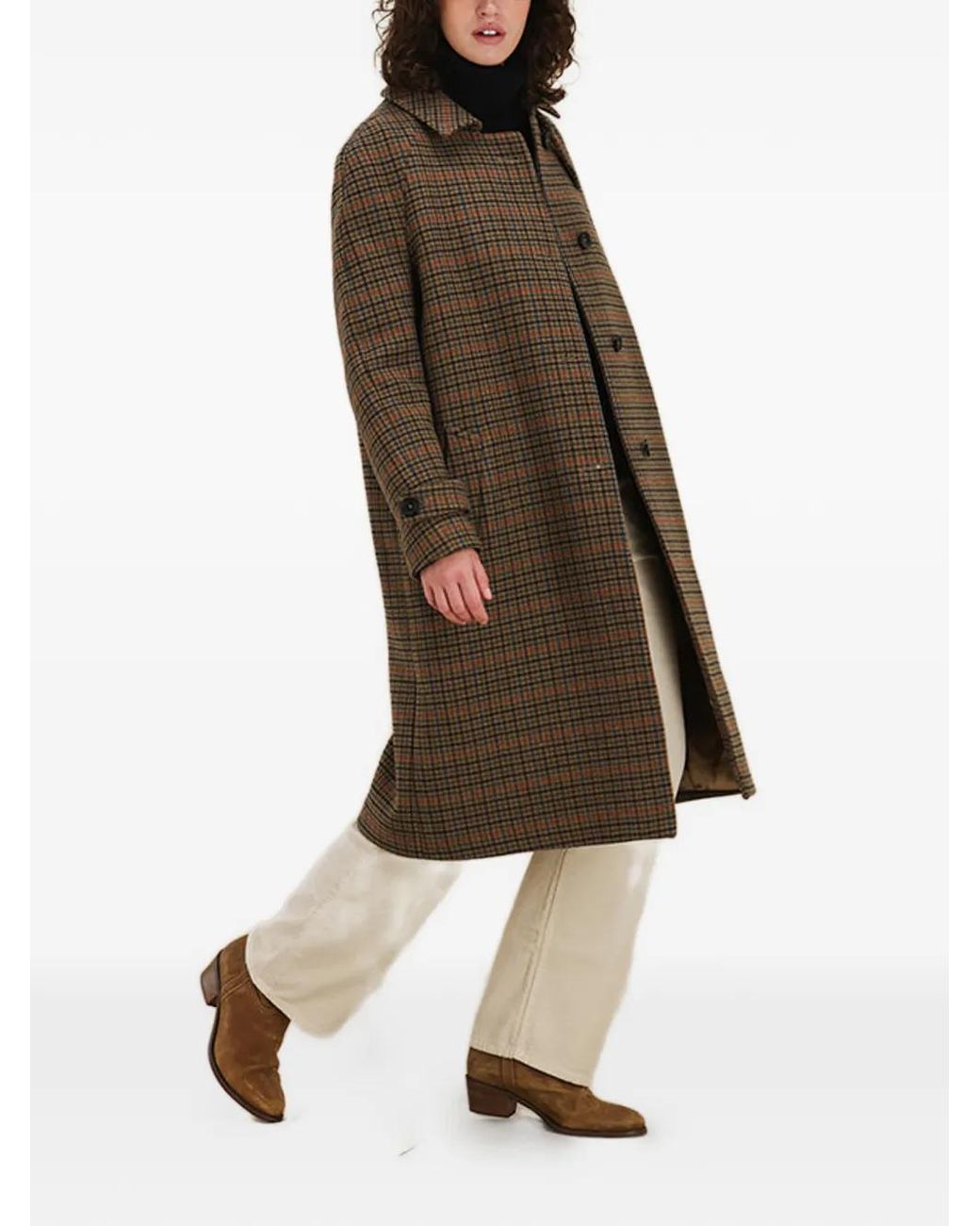 Fortela Brown Check-Pattern Single-Breasted Coat