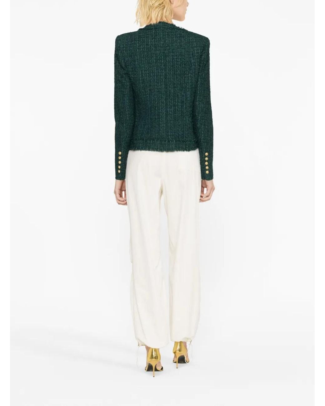 Balmain Green Tweed Jacket - Women's - Polyamide/cotton/virgin Wool/cottonviscose