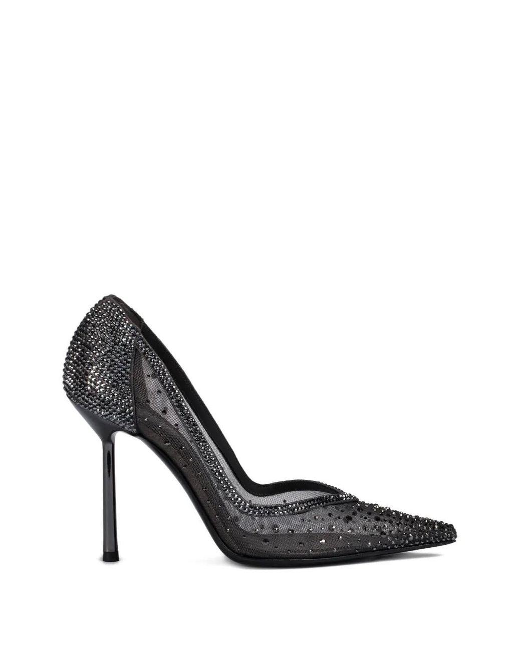 Le Silla Black 100Mm Nicole Crystal-Embellished Mesh Pumps